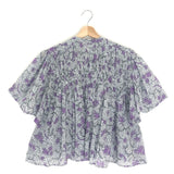 Ecru/Lilac DESTINY Cotton Veil Floral Pattern Short Sleeves Blouse / ISABEL MARANT - Size 34