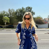 Electric Blue Embroidered Short Sleeves Shirt / FARM RIO - Size S