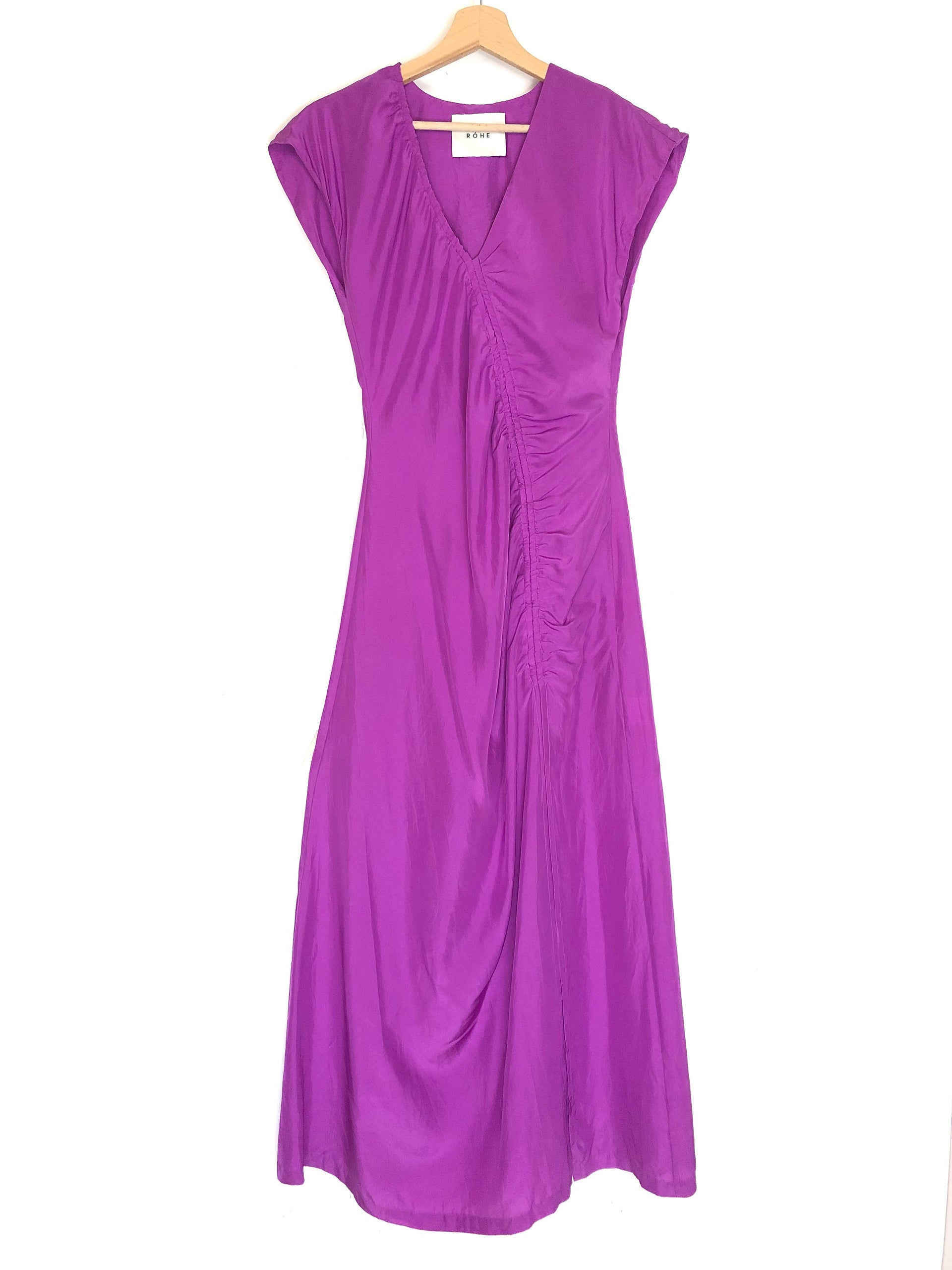 Electric Purple Dorinde Silk Diagonal-ruched Short Sleeves Maxi Dress – La  Suite