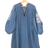Blue Embroidered Balloon Sleeves Linen Mini Dress / NINA LEUCA - Size S/M
