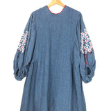 Blue Embroidered Balloon Sleeves Linen Mini Dress / NINA LEUCA - Size S/M