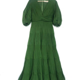 Emerald Green Pleated Tiered Twill Midi Dress / ZIMMERMANN - Size 2