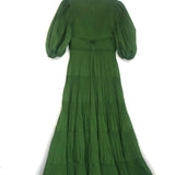 Emerald Green Pleated Tiered Twill Midi Dress / ZIMMERMANN - Size 2