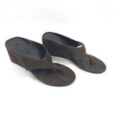 Espresso Brown SWIFT Suede Leather Wedge Thong Sandals / TONY BIANCO - Size 39