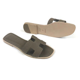 Etoupe ORAN Epsom Leather Sandals / HERMES - Size 37