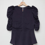 Faded Black Ruched Cotton and Silk-blend Crepon KOBIACILI Top / ISABEL MARANT - Size 38