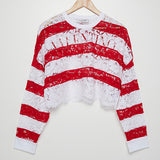 Flora-lace Striped Cropped Sweatshirt / VALENTINO