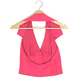 Fuchsia Pink Silk Open Back Top with Signature Crystal-Embellished Buttons / CHANEL - Size 34