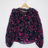 Fuchsia/Blue MEDINE Ruffled Floral-print Cotton-blend Voile Blouse / ULLA JOHNSON - Size 4