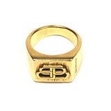 Gold Tone Brass BB Signet Ring / BALENCIAGA - Size 55