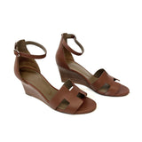 Gold LEGEND Calfskin Wedge Heel Sandals / HERMES - Size 37
