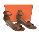 Gold LEGEND Calfskin Wedge Heel Sandals / HERMES - Size 37