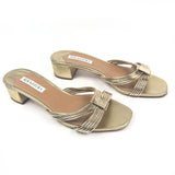 Gold Metallic Film 35 Leather Heeled Sandals / AQUAZZURA - Size 39.5
