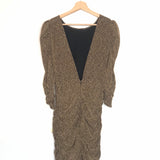 Gold Metallic Puffed Sleeve Open Back Midi Dress / OPULLENCE - Size S