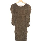 Gold Metallic Puffed Sleeve Open Back Midi Dress / OPULLENCE - Size S