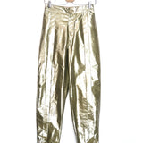 Gold Metallic Silk High Rise Pants / LUKHANYO MDINGI - Size 36