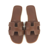 Gold ORAN Contrast Stitching Leather Flat Sandals / HERMES - Size 38