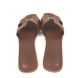 Gold ORAN Contrast Stitching Leather Flat Sandals / HERMES - Size 38