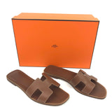 Gold ORAN Contrast Stitching Leather Flat Sandals / HERMES - Size 38