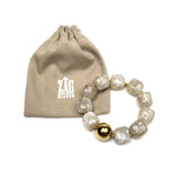 Gold Plated Steel and White Resin Beads OEDIPE Bracelet / ZAG - One Size