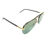 Gold Tone Brown Monogram Leather Aviator Sunglasses / LOUIS VUITTON