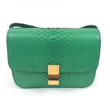 Grass Green Classic Box Medium Python Shoulder Bag / CELINE - Size 24 cm