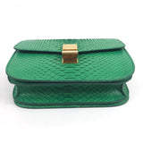 Grass Green Classic Box Medium Python Shoulder Bag / CELINE - Size 24 cm
