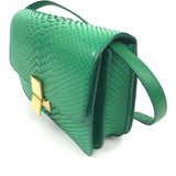 Grass Green Classic Box Medium Python Shoulder Bag / CELINE - Size 24 cm