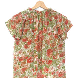 Green and Orange Floral Ruffled MARIA Blouse / MISA LOS ANGELES - Size S