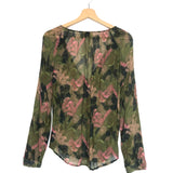 Green and Pink Leaf Patterned Silk Blouse / MOMONI - Size 36