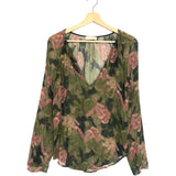 Green and Pink Leaf Patterned Silk Blouse / MOMONI - Size 36