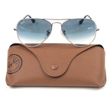 Green/Blue Gradient Polished Silver Aviator Sunglasses / RAY-BAN