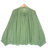 Green Cotton Tie-neck Long Sleeves Oversized  Blouse / FORTE_FORTE - One Size