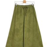 Green Cotton Wide Leg Cropped Pants / JOHANNA - One Size
