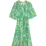 Green Floral Silk Belted Midi Dress / MII AUX 4 SAISONS - Size XS