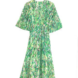Green Floral Silk Belted Midi Dress / MII AUX 4 SAISONS - Size XS
