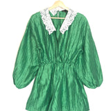 Green Ifeuille Guipure-collar Linen-blend Playsuit / MAJE - Size 38