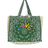 Green LOVE Embroidered LARGE Bandana Quilted Bag / CALL IT BY YOUR NAME