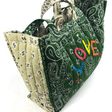 Green LOVE Embroidered LARGE Bandana Quilted Bag / CALL IT BY YOUR NAME