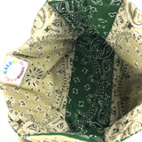 Green LOVE Embroidered LARGE Bandana Quilted Bag / CALL IT BY YOUR NAME