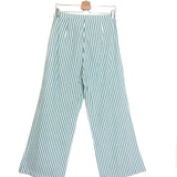 Green LOVE PANT Striped Cotton Side Zip Wide Leg Pants / MARIA DE LA ORDEN - Size 40