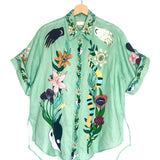 Green MEGAN Printed Oversized Linen Shirt / ALEMAIS - Size US 4