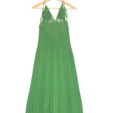 Green MERCEDES Crocheted Halter Neck Open Back Maxi Dress / CULT GAIA - Size XS
