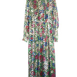 Green Metallic Floral Puff Long Sleeve Silk NALISMA Dress / ISABEL MARANT - Size 38