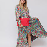 Green Metallic Floral Puff Long Sleeve Silk NALISMA Dress / ISABEL MARANT - Size 38