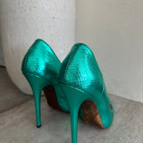 Green Metallic Python Embossed Leather ANOUK Pointed Pumps (120mm) / JIMMY CHOO - Size 38