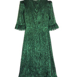 Green Metallic Ruffled Silk Mid-length Dress / THE VAMPIRE'S WIFE - Size UK 12