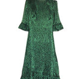 Green Metallic Ruffled Silk Mid-length Dress / THE VAMPIRE'S WIFE - Size UK 12