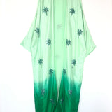 Green Mint Ombre Palm Tree Embellished Raw Silk Abaya / SANAH YASIN - One Size