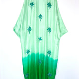 Green Mint Ombre Palm Tree Embellished Raw Silk Abaya / SANAH YASIN - One Size